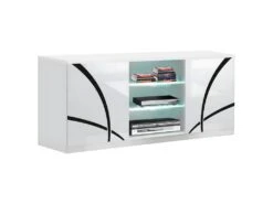 ALYSSA - Meuble TV 2 Portes Laqué Brillant Blanc