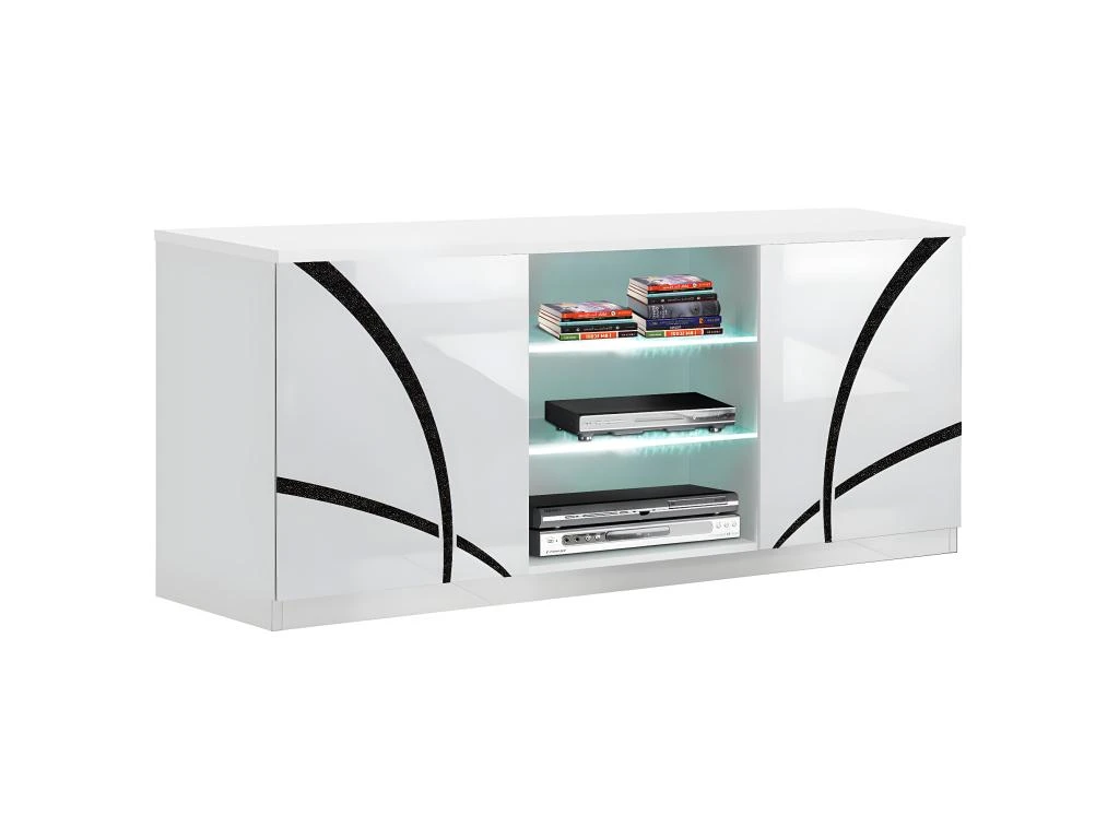 ALYSSA - Meuble TV 2 Portes Laqué Brillant Blanc 1 ALYSSA - Meuble TV 2 Portes Laqué Brillant Blanc