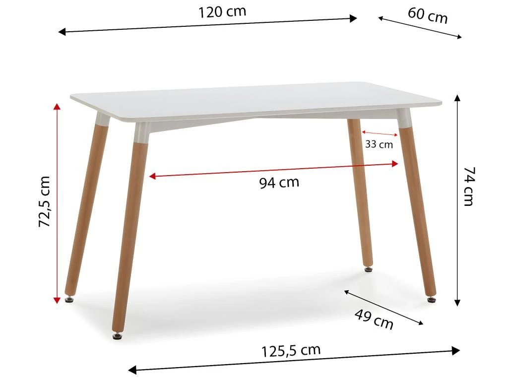 Table à Manger Aroa Blanche, Pieds En Bois De Hêtre, 120x60 Cm 3 Table à Manger Aroa Blanche, Pieds En Bois De Hêtre, 120x60 Cm – Image 3