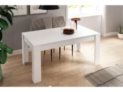 Table De Salle à Manger De 140cm Extensible 200cm, Couleur Blanc Mat, 90x140/200x76.1cm -Deco.fr Soldes Boutique table a manger 10035573