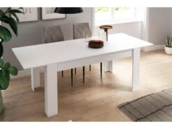 Table De Salle à Manger De 140cm Extensible 200cm, Couleur Blanc Mat, 90x140/200x76.1cm -Deco.fr Soldes Boutique table a manger 10035575