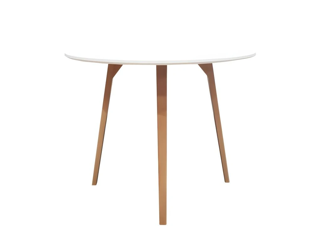 Table De Repas Ronde Et Blanche Avec Piètement En Bois D90 Cm - SWEETY 1 Table De Repas Ronde Et Blanche Avec Piètement En Bois D90 Cm - SWEETY