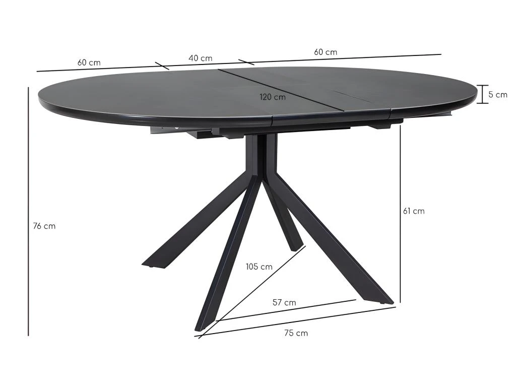 Table Ronde Extensible 120/160 Cm Céramique Gris Anthracite - HARDY 4 Table Ronde Extensible 120/160 Cm Céramique Gris Anthracite - HARDY – Image 4