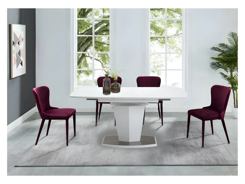 Table Extensible Blanche 120 à 160 Cm Pied Acier Brosser - DONA 2 Table Extensible Blanche 120 à 160 Cm Pied Acier Brosser - DONA – Image 2