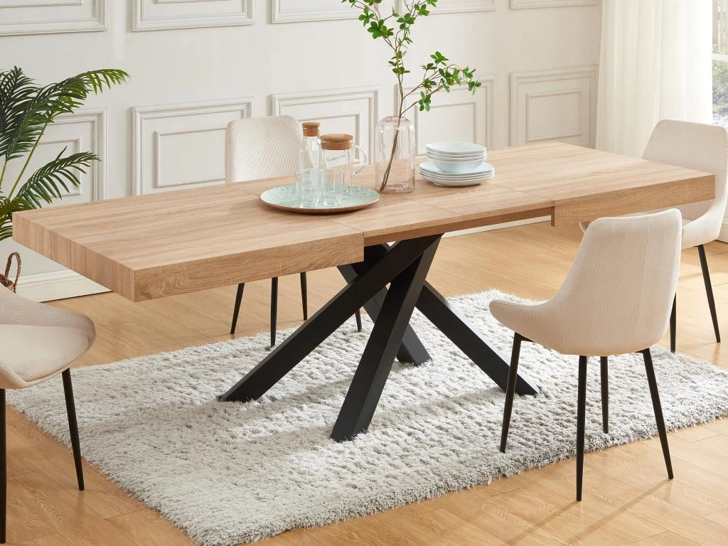 Table à Manger Extensible 6 à 10 Couverts En MDF Et Métal - Naturel Et Noir - CATONAV 2 Table à Manger Extensible 6 à 10 Couverts En MDF Et Métal - Naturel Et Noir - CATONAV – Image 2