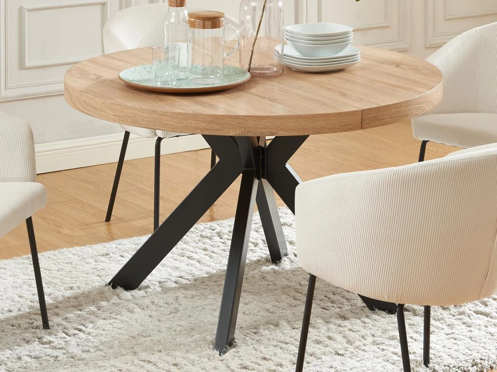 Table à Manger Extensible 4 à 8 Couverts En MDF Et Acier - Naturel Clair Et Noir - KOMONI 4 Table à Manger Extensible 4 à 8 Couverts En MDF Et Acier - Naturel Clair Et Noir - KOMONI – Image 4