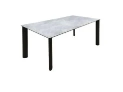 Table De Repas 175 Cm En Céramique Gris Marbré Et Pieds Métal - TULYNE