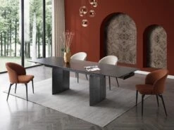 Table à Manger Extensible 6 à 10 Couverts En Céramique Et Métal - Effet Marbre Noir - MISENO De Pascal MORABITO