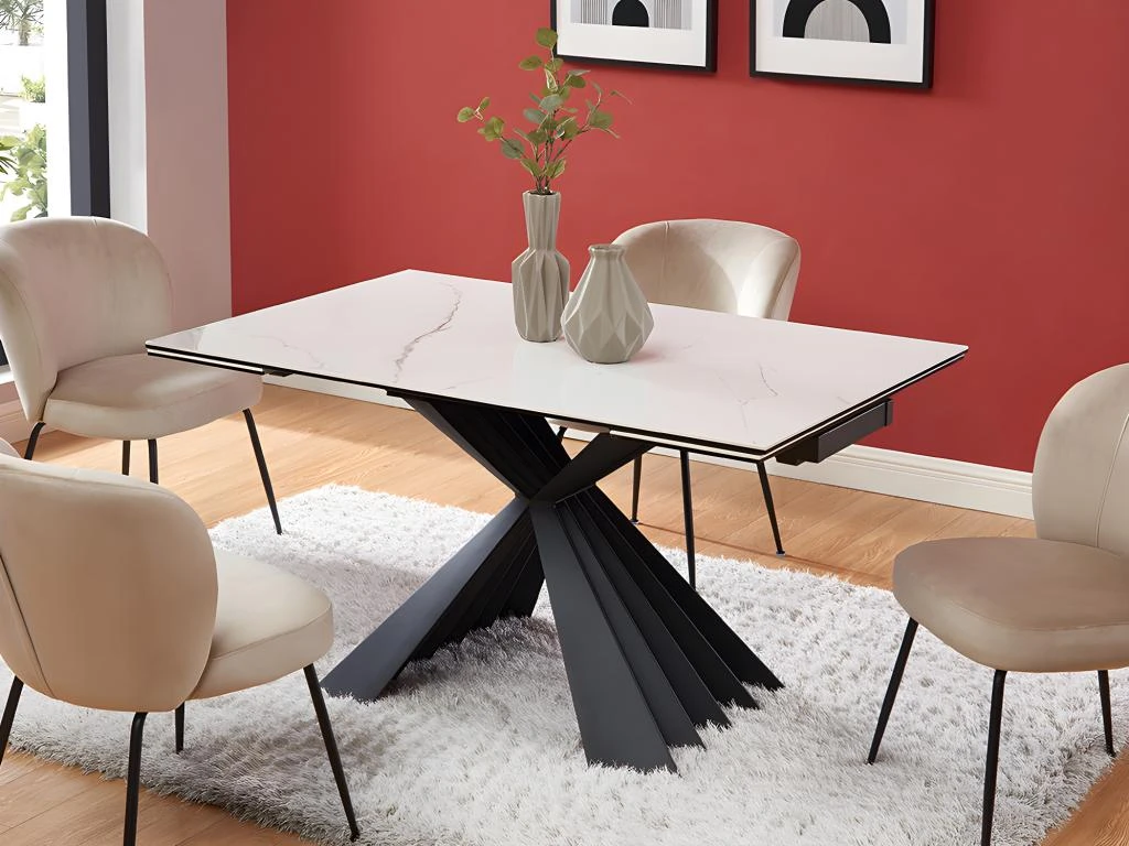 Table à Manger Extensible 4 à 8 Couverts En Céramique Et Métal - Effet Marbre Blanc Et Noir - BEKIM De Pascal MORABITO 4 Table à Manger Extensible 4 à 8 Couverts En Céramique Et Métal - Effet Marbre Blanc Et Noir - BEKIM De Pascal MORABITO – Image 4