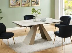 Table à Manger Extensible 6 à 10 Couverts En Céramique Et Métal - Effet Marbre Blanc Et Beige - LOZIPA De Pascal MORABITO -Deco.fr Soldes Boutique table a manger 12496481