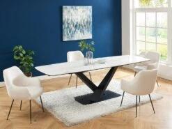 Table à Manger Extensible 6 à 10 Couverts En Céramique Et Métal - Effet Marbre Blanc Et Noir - MALATA De Pascal MORABITO