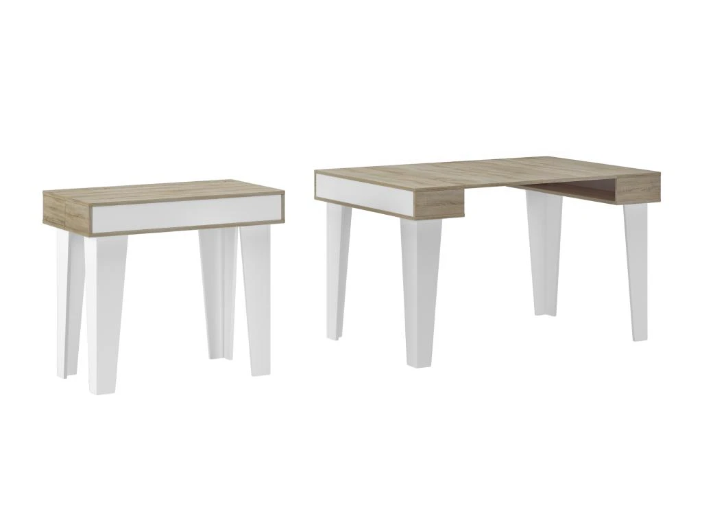 Table Console Extensible+rallonges,Nordic KL Max 140 Cm,Blanc Mat-Chene Brosse. 1 Table Console Extensible+rallonges,Nordic KL Max 140 Cm,Blanc Mat-Chene Brosse.