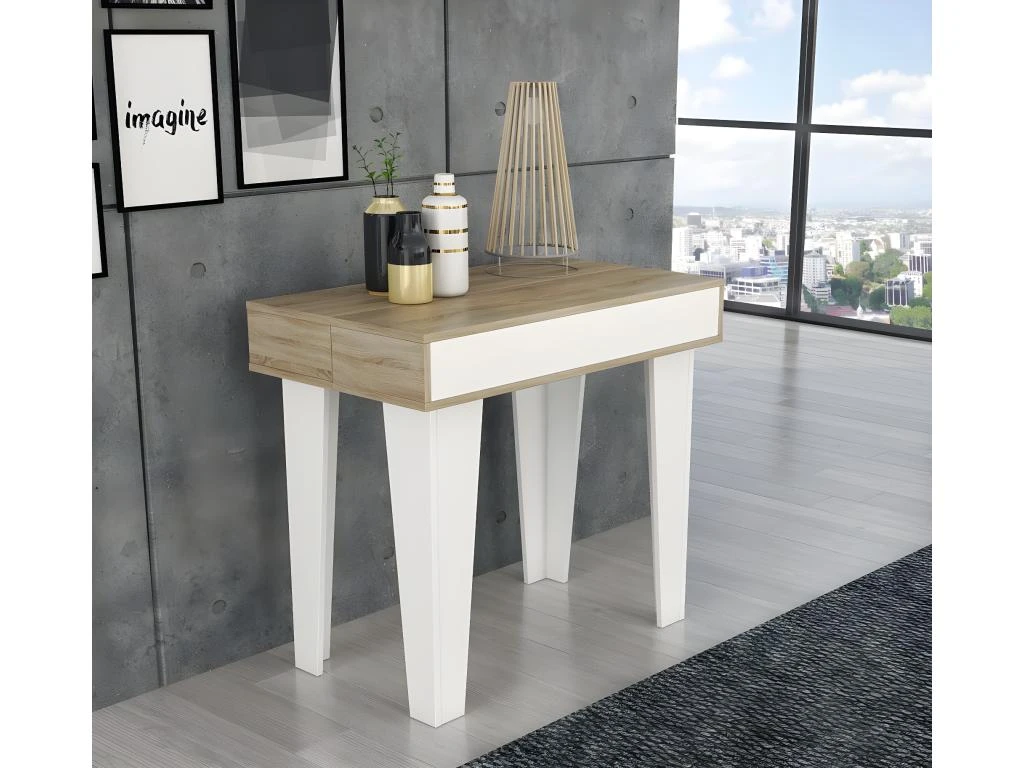 Table Console Extensible+rallonges,Nordic KL Max 140 Cm,Blanc Mat-Chene Brosse. 3 Table Console Extensible+rallonges,Nordic KL Max 140 Cm,Blanc Mat-Chene Brosse. – Image 3