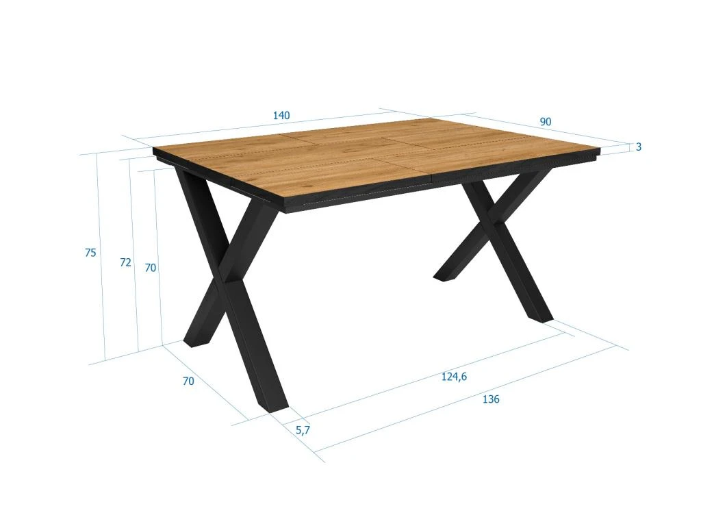 Table à Manger, 6 Personnes, 140, Robust, Structure Stable, Pieds Solides, Chêne Et Noir 3 Table à Manger, 6 Personnes, 140, Robust, Structure Stable, Pieds Solides, Chêne Et Noir – Image 3