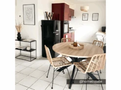 Table à Manger TILKI - 4 Couverts - MDF & Métal - Chêne Et Noir -Deco.fr Soldes Boutique table a manger 12583861