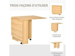Table De Cuisine Salon Pliable Mobile Sur Roulettes 140L X 80l X 74H Cm 2 étagères Intégrées Coloris Chêne -Deco.fr Soldes Boutique table a manger 12619719