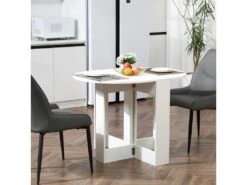 HOMCOM Table Pliable De Cuisine Salle à Manger 2 Abattants - Table Ovale Extensible - Panneaux Particules Blanc