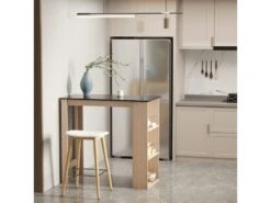 HOMCOM Table De Bar Table Haute De Cuisine Mange-debout Comptoir - Dim. 112L X 57l X 106H Cm - 3 étagères - Panneaux De Particules - Aspect Chêne Clair Noir