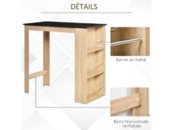 HOMCOM Table De Bar Table Haute De Cuisine Mange-debout Comptoir - Dim. 112L X 57l X 106H Cm - 3 étagères - Panneaux De Particules - Aspect Chêne Clair Noir -Deco.fr Soldes Boutique table a manger 12624135