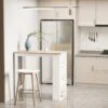 HOMCOM Table De Bar Table Haute De Cuisine Mange-debout Comptoir - Dim. 112L X 57l X 106H Cm - 3 étagères - Panneaux De Particules - Aspect Chêne Clair Blanc