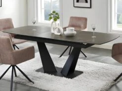 Table à Manger Extensible 6 à 8 Couverts En Céramique Et Métal - Effet Marbre Marron Et Noir - DONOTI -Deco.fr Soldes Boutique table a manger 13670187