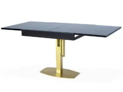 Table Design Carrée Extensible 180cm Mealane Pied Central Or Et Bois Noir -Deco.fr Soldes Boutique table a manger 13698123