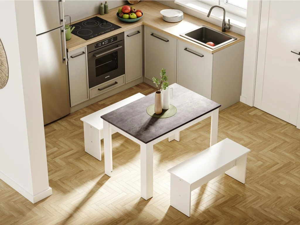 Table à Manger CASSY II - 4 Couverts - Blanc, Plateau Effet Béton 1 Table à Manger CASSY II - 4 Couverts - Blanc, Plateau Effet Béton