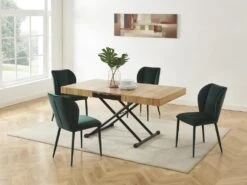 Table Extensible Et Relevable 2 En 1 - MDF Et Acier - Naturel Et Noir - MORIALA -Deco.fr Soldes Boutique table a manger 13920073
