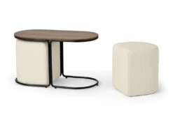 Table Basse + 2 Poufs En Tissu Bouclette - Naturel Et Blanc - ADAR 12 Table Basse + 2 Poufs En Tissu Bouclette - Naturel Et Blanc - ADAR -Deco.fr Soldes Boutique table a manger 14105015