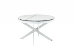 Table à Manger Extensible 4 à 8 Couverts En Céramique Et Métal - Effet Marbre Blanc - MELBI