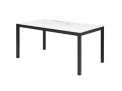 Table à Manger 8 Couverts En Céramique Et Métal - Effet Marbre Blanc Et Noir - MIRESA