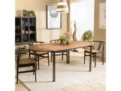 ALIDA - Table à Manger Ovale 200x105cm Plateau Bois De Teck Recyclé