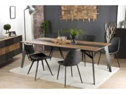 MADISON - Table à Manger Rectangulaire 220x100cm Bois Teck Recyclé Métal Et Pieds Métal Noir