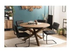 ALIDA - Table à Manger Ronde Marron 130x130cm Pieds Croisés Teck Recyclé Acacia Mahogany Recyclé