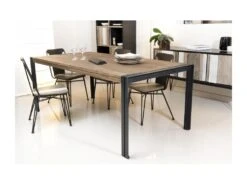 ALIDA - Table à Manger Rectangulaire 200x100 Cm Plateau Teck Recyclé Métal Noir
