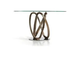 Table De Diner Pietement Courbé Noyer Massif Plateau Verre Trempé Et Piétement Acier -Deco.fr Soldes Boutique table a manger 15465519