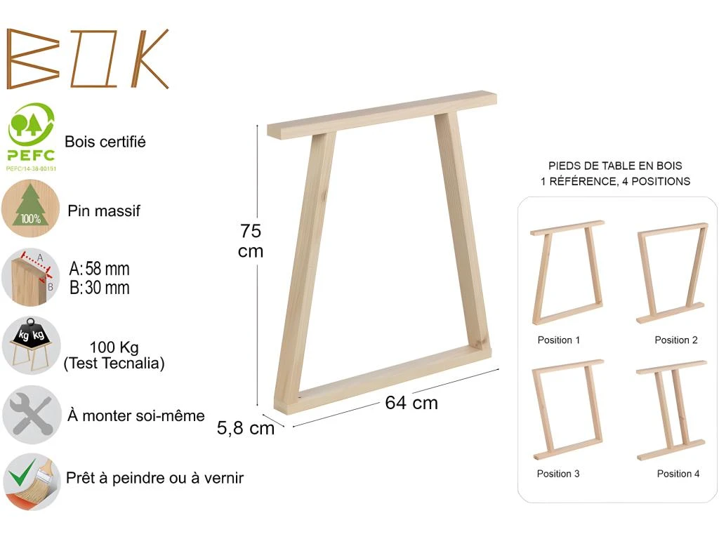 Ensemble Pieds De Table Modulable En Pin Massif Et Plateau Bok 1 Ensemble Pieds De Table Modulable En Pin Massif Et Plateau Bok
