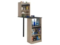 Table Comptoir De Cuisine + Meubles Rangement Noir/Chêne - LUFAY -Deco.fr Soldes Boutique table a manger 16756333