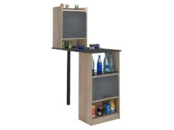 Table Comptoir De Cuisine + Meubles Rangement Noir/Chêne - LUFAY -Deco.fr Soldes Boutique table a manger 16756335