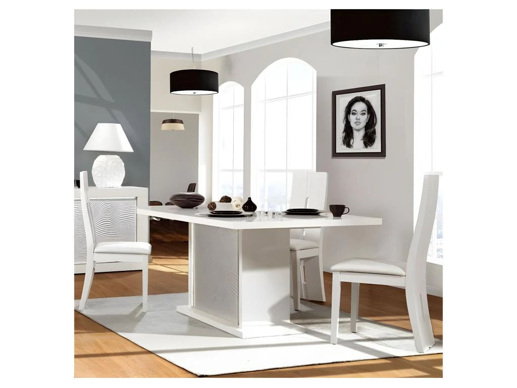 Table De Repas à Allonge Laqué Blanc à LEDs - MARKS 2 Table De Repas à Allonge Laqué Blanc à LEDs - MARKS – Image 2