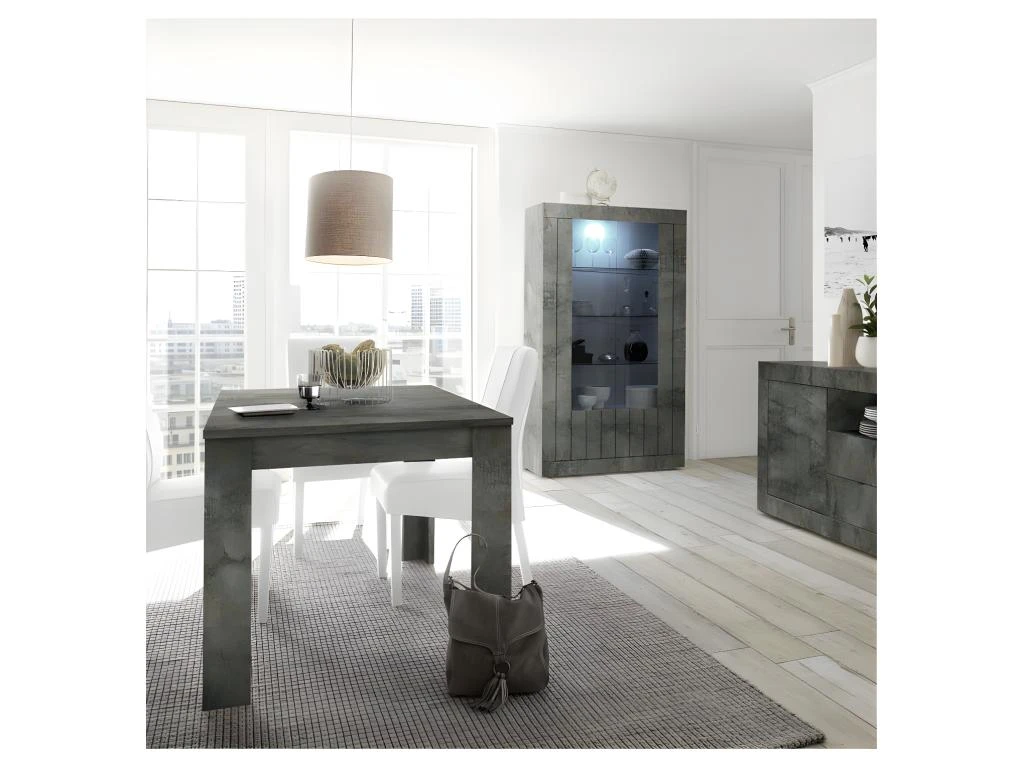 Table De Repas à Allonge Béton Ciré Foncé - LUBIO 4 Table De Repas à Allonge Béton Ciré Foncé - LUBIO – Image 4