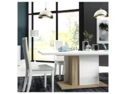 Table De Repas Avec Allonges Blanc Laqué/Chêne Doré 180*90 Cm - STAIN