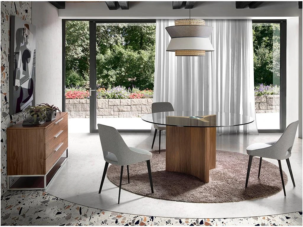 Table De Salle à Manger En Bois De Noyer Et Verre 1094 ANGEL CERDA 3 Table De Salle à Manger En Bois De Noyer Et Verre 1094 ANGEL CERDA – Image 3