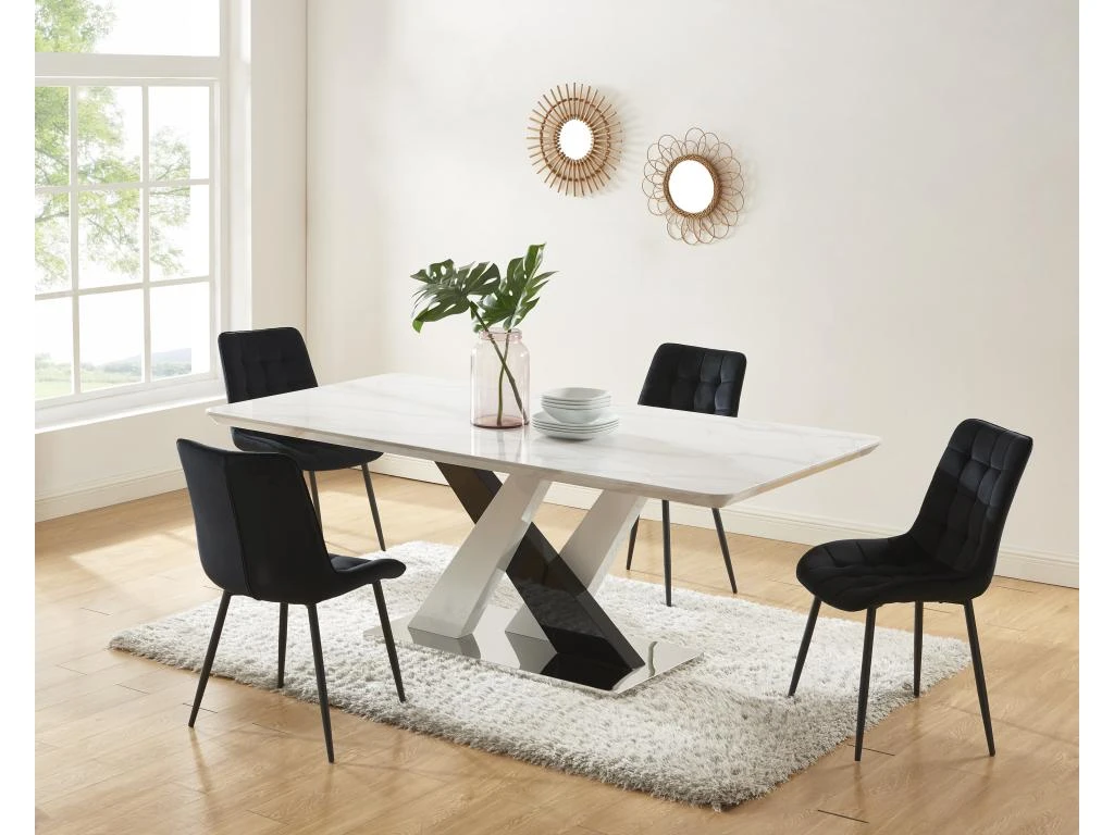 Table à Manger 8 Couverts En MDF Et Acier Inoxydable - Effet Marbre Blanc Et Noir - EVAELA 1 Table à Manger 8 Couverts En MDF Et Acier Inoxydable - Effet Marbre Blanc Et Noir - EVAELA