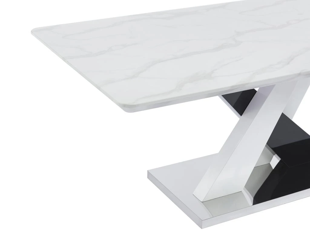 Table à Manger 8 Couverts En MDF Et Acier Inoxydable - Effet Marbre Blanc Et Noir - EVAELA 7 Table à Manger 8 Couverts En MDF Et Acier Inoxydable - Effet Marbre Blanc Et Noir - EVAELA – Image 7