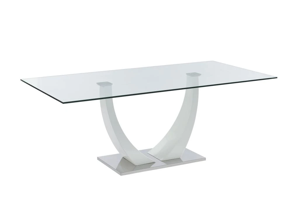 Table à Manger 8 Couverts En Verre Trempé, MDF Et Acier Inoxydable - Blanc - MEZZO II 3 Table à Manger 8 Couverts En Verre Trempé, MDF Et Acier Inoxydable - Blanc - MEZZO II – Image 3