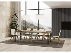 Table Extensible 90x90/246 Cm Ghibli Chêne Nature Cadre Anthracite -Deco.fr Soldes Boutique table a manger 18958065