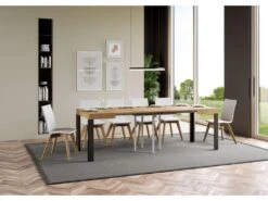 Table Extensible 90x90/246 Cm Linea Chêne Nature Cadre Anthracite -Deco.fr Soldes Boutique table a manger 18958113