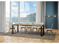 Table Extensible 90x90/246 Cm Tecno Chêne Nature Cadre Anthracite -Deco.fr Soldes Boutique table a manger 18960585