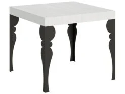 Table Extensible 90x90/246 Cm Paxon Frêne Blanc Cadre Anthracite